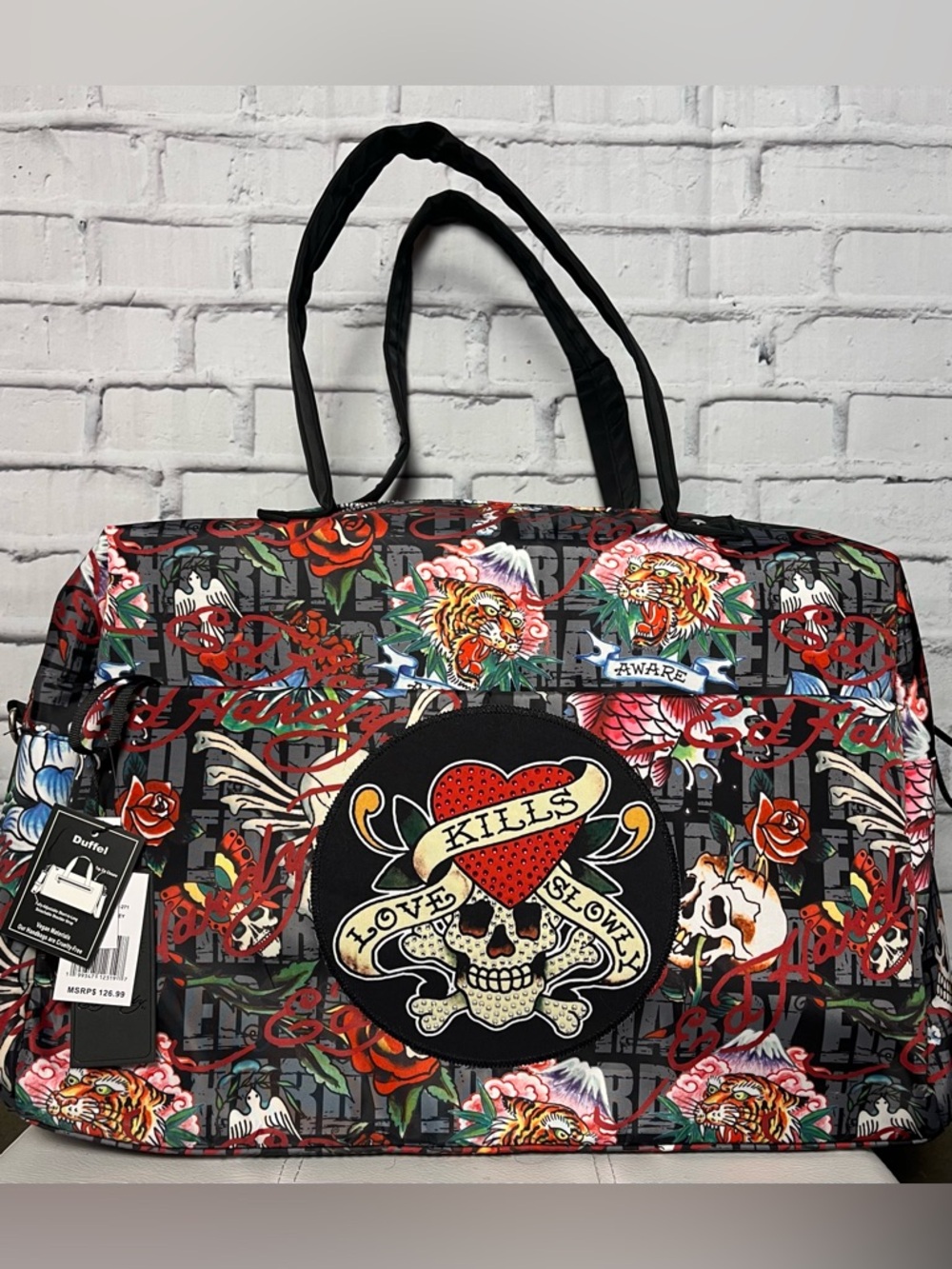 Ed Hardy Black Duffel Love Kills Slowly